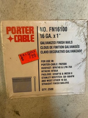 PORTER-CABLE FN16100 16GA x 1in Galvanized Steel Finish Nails, 2500 Pack