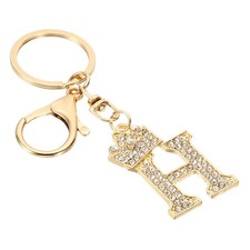Initial Letter Keychain Letter H Crown Design Charm with Crystal Gold Tone 
