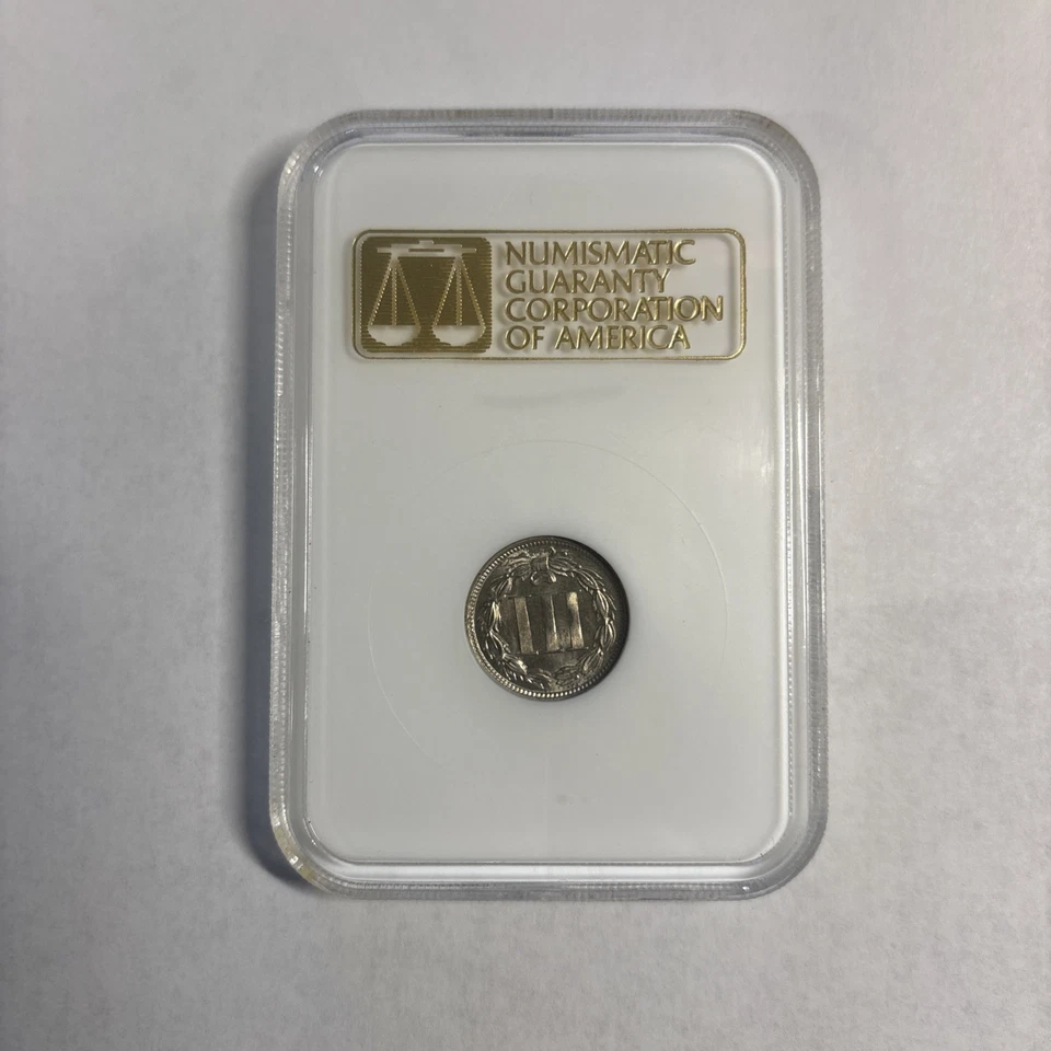 Сертифицированная монета 3 цента 1865 г. 3CN NGC MS63 — состояние не бывшее в обращении - Изображение 2 из 4