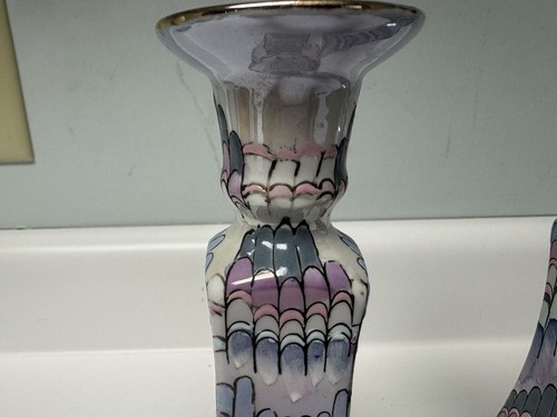 VTG 1980's Macau TOYO Porcelain Nouveau Lustre Candlestick Holders - Picture 6 of 12