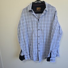 Johnny Bigg 2XL Long Sleeve Button Dress Shirt Cotton Blue White Check