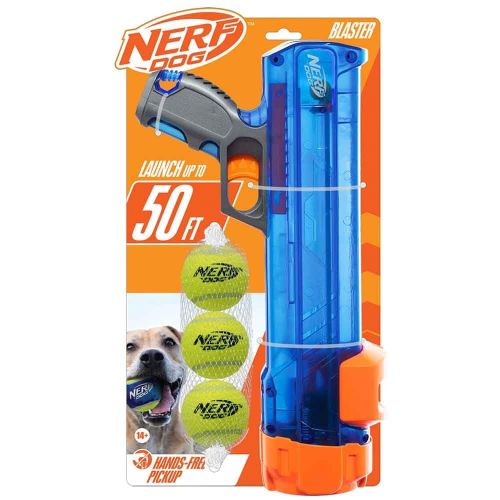 Nerf Dog Tennis Ball Blaster 50ft Launcher 3 Balls