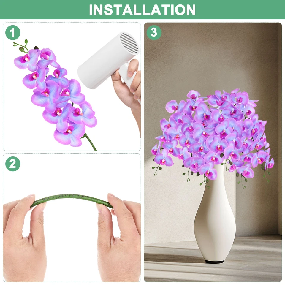 Paquete de 1 flores de orquídea artificiales 9 pétalos grandes para el hogar [púrpura oscuro] Foto 4 de 4