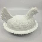 Vintage 1960s Indiana Milk Glass 7" Hen on Nest Slotted Open Beads Stippled Nest