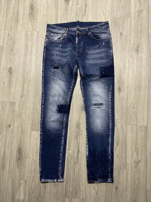 Dsquared 2 Blue Denim Distressed Painted Jeans Pants Size 48
