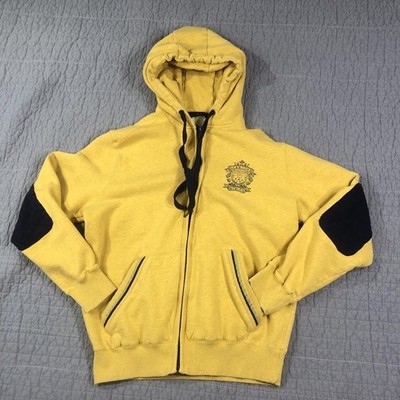 Sean John Hoodie Men Large Yellow Full Zip Fleece Elbow Patch Crest Logo Skater
