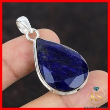 Nuevo colgante de plata de ley con bisel de compromiso artesanal con bisel de piedra de zafiro azul esposa