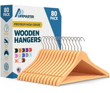 Wooden Hanger Set - 80 Pieces Non-Slip Versatile Closet Space-Saving Hanger S...