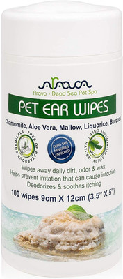 Arava Ear Cleaner Wipes for Dogs Cats Puppies Kittens - 100 Count - Natural Medi