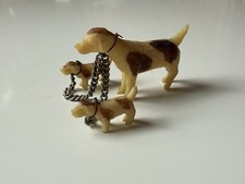 Vintage Celluloid Dog w Two Puppies on Leash Japan