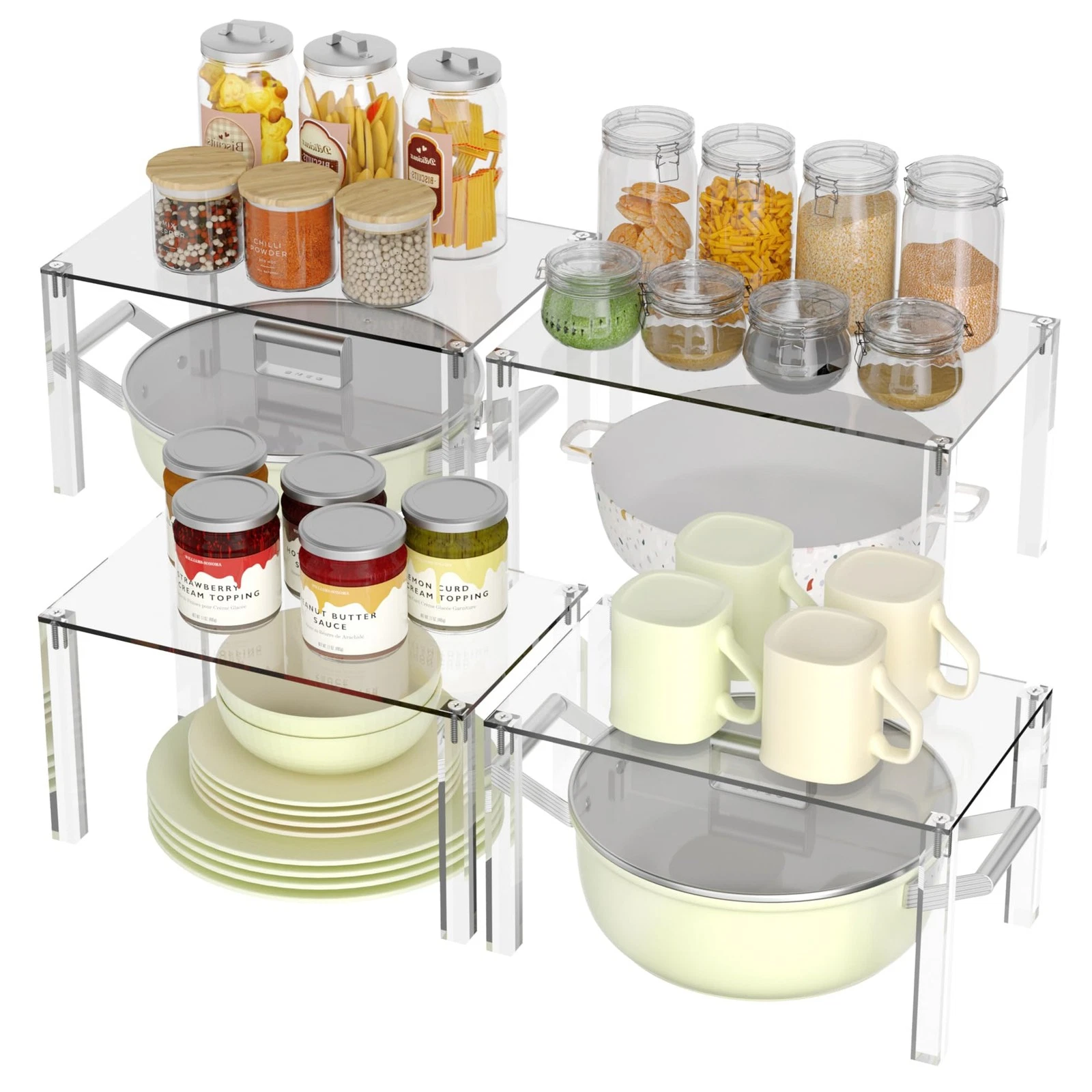 Acrylic Cabinet Organizer, Set of 4 Stackable Spice Rack for Kitchen Organize...
