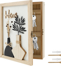Wall Mounted Key Cabinet Wooden Key Storage Box with 6 Hooks Decorative Vintage