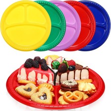 50 Pcs 10 Inch Plastic 3 Compartment Divided Plates Heavy Disposable Plates D...