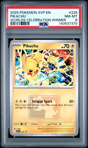 2025 POKEMON SVP PROMO WORLDS CELEBRATION TOURNAMENT WINNER #225 PIKACHU PSA 8