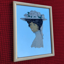 QUADRO QUADRETTO A SPECCHIO RITRATTO DI DONNA DELL' '800 CORNICE VINTAGE ANNI 60