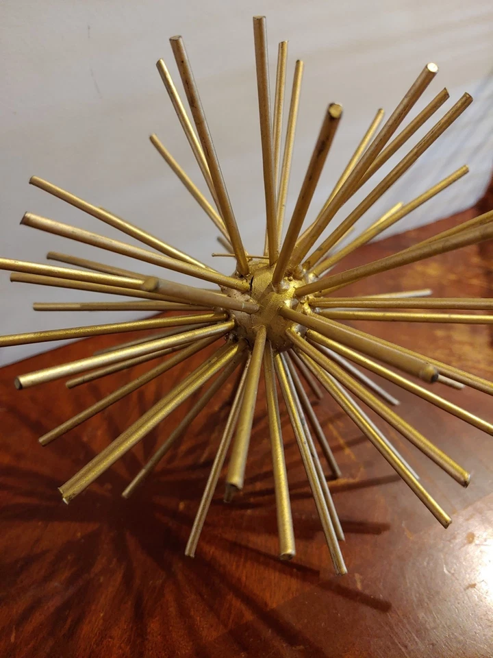 MCM Vintage Ovalado Starburst Varillas de Metal Dorado Escultura Orbe 7” Diámetro Foto 3 de 4