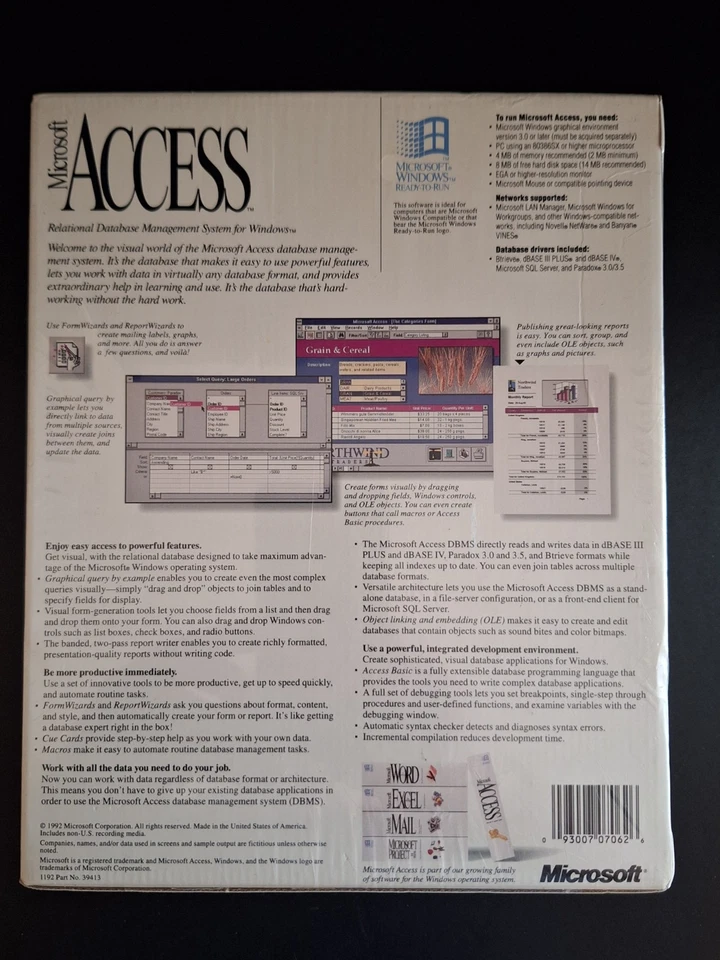 Vintage Microsoft Access v1.0 Windows 3.0 or later 3.5 Floppy NEW Factory Sealed - Image 3 of 4