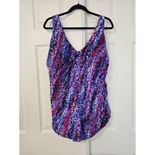 Swim365 Swimsuits For All Blue Purple Abstract Print V-Neck Swimdress Plus 24