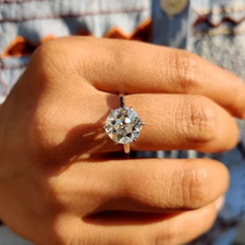 3 Ct Round Cut VVS1 Moissanite Solitaire Engagement Ring 14K White Gold Plated