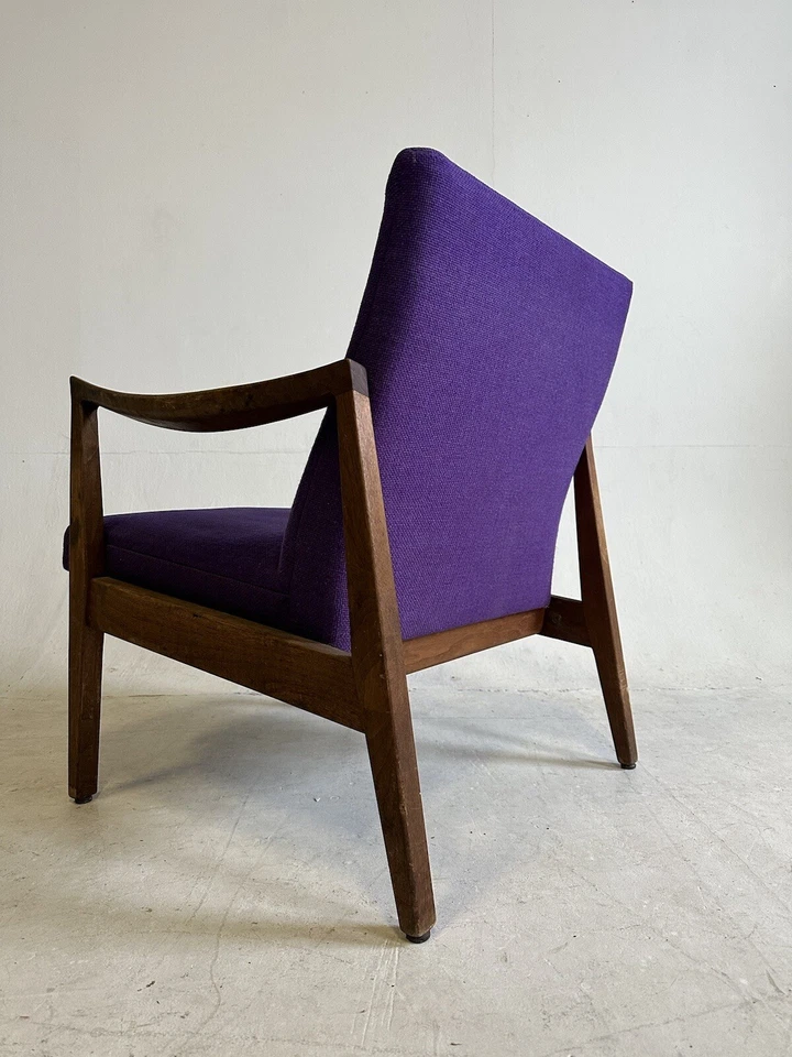 Silla morada moderna Mid Century salón púrpura atómico teca madera de nogal Johnson Foto 4 de 4