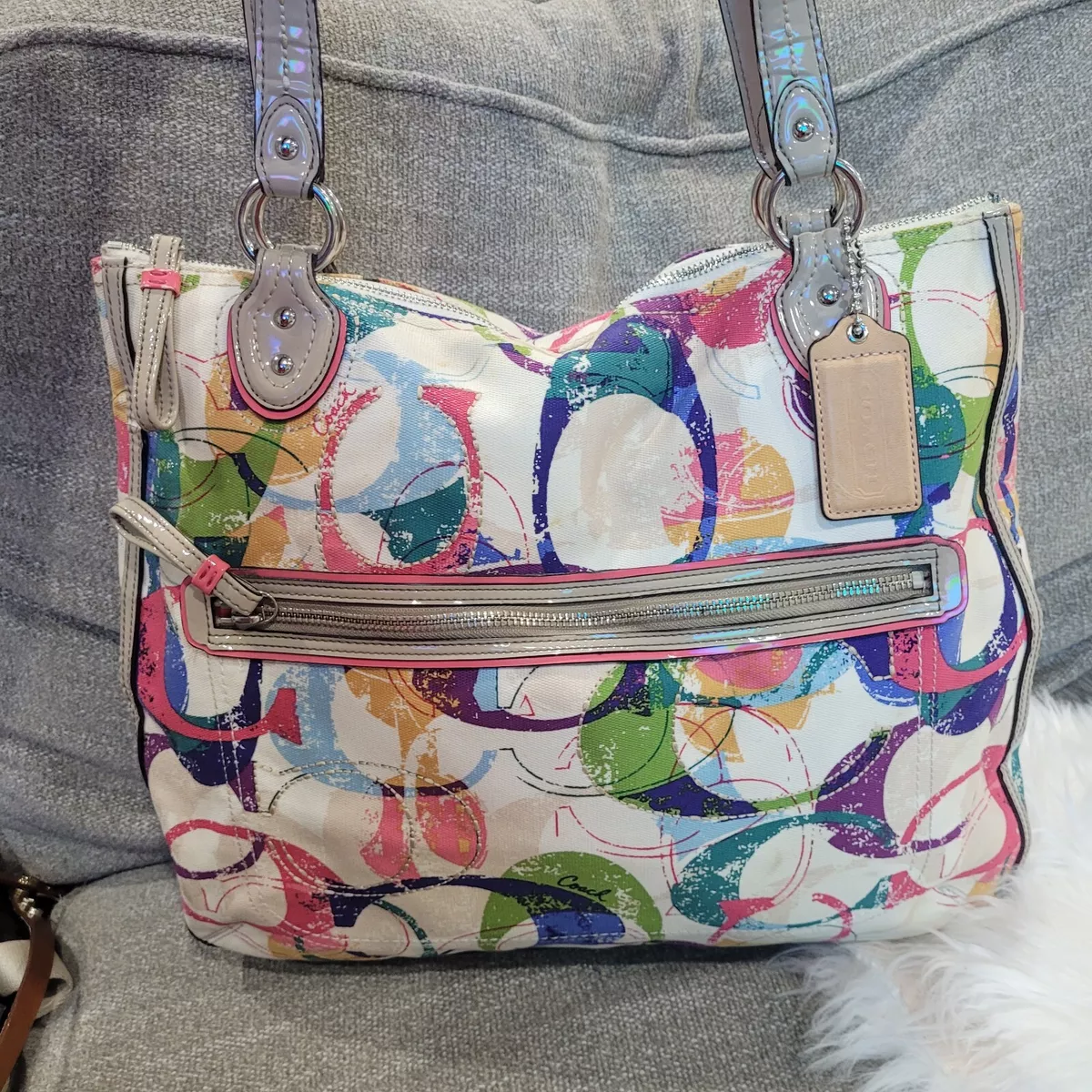 AUTHENTIC COACH STAMPED SIGNATURE C HALLIE EAST WEST TOTE BAG