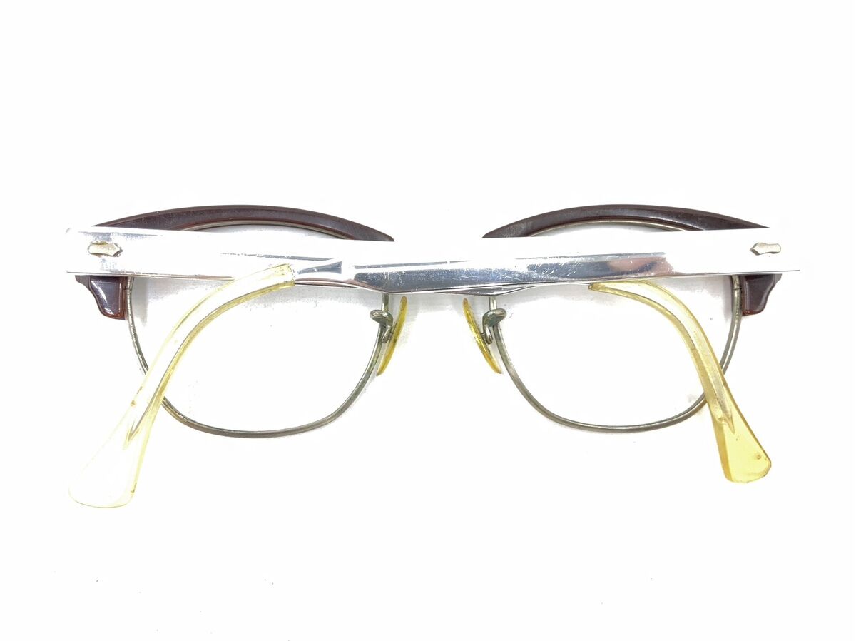 American Optical Vintage Brown Silver Browline Eyeglasses American Optical Vintage Brown Silver Browline Eyeglasses
