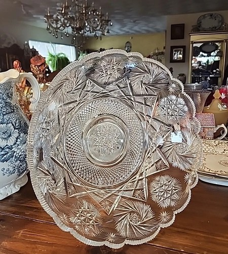 Antique Russian Imperial Brilliant Cut Glass Bowl Signed Lucien Pinwheel - Picture 2 of 18