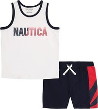 Nautica Sets KHQ Boys 2pc Bright White Tank and Short Set Size 4, 5, 6, 7