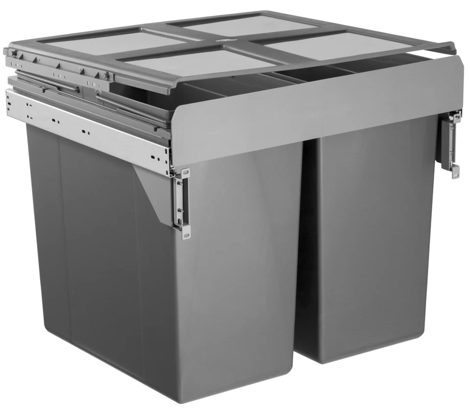 600mm Under Counter Bin Pull Out Kitchen Waste Recycling Cabinet 2x45L Dark Grey - Image 2 of 4