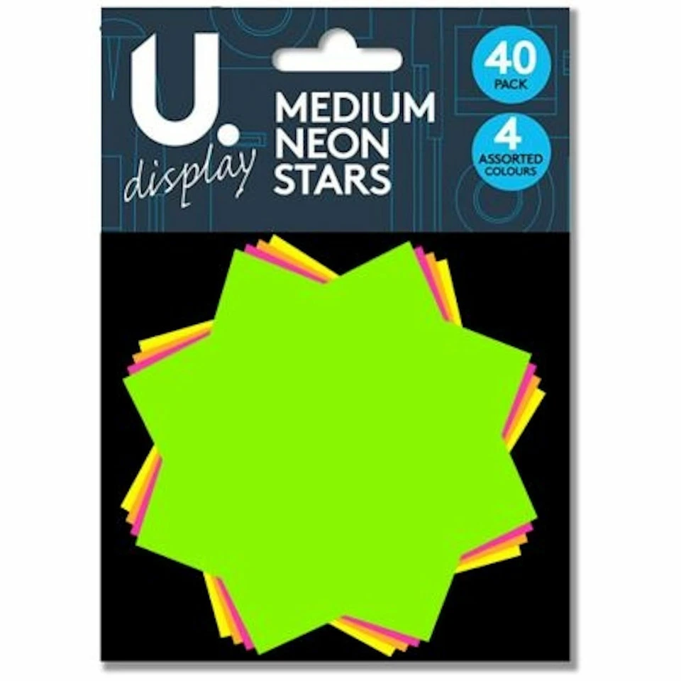 Neon Stars Medium 40 Pack - Fluorescent Display Pricing Labels Flashes Flash