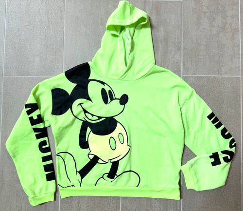 H&M Neon Green Mickey Mouse Hoodie Sweat Tween Girl Boy Top Sz 14 Years - Picture 2 of 5