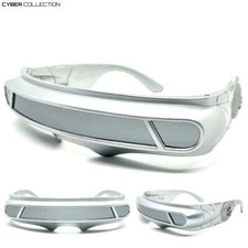 SPACE ROBOT PARTY RAVE COSTUME CYCLOPS FUTURISTIC SHIELD SUN GLASSES Silver Lens