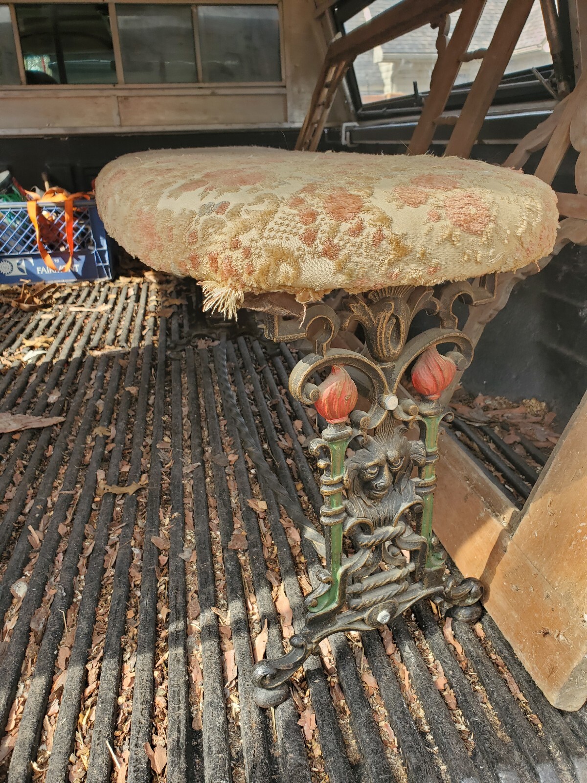 Antique Lions Head Torches Cast Iron Vanity Bench 43"×17"×15" FREE