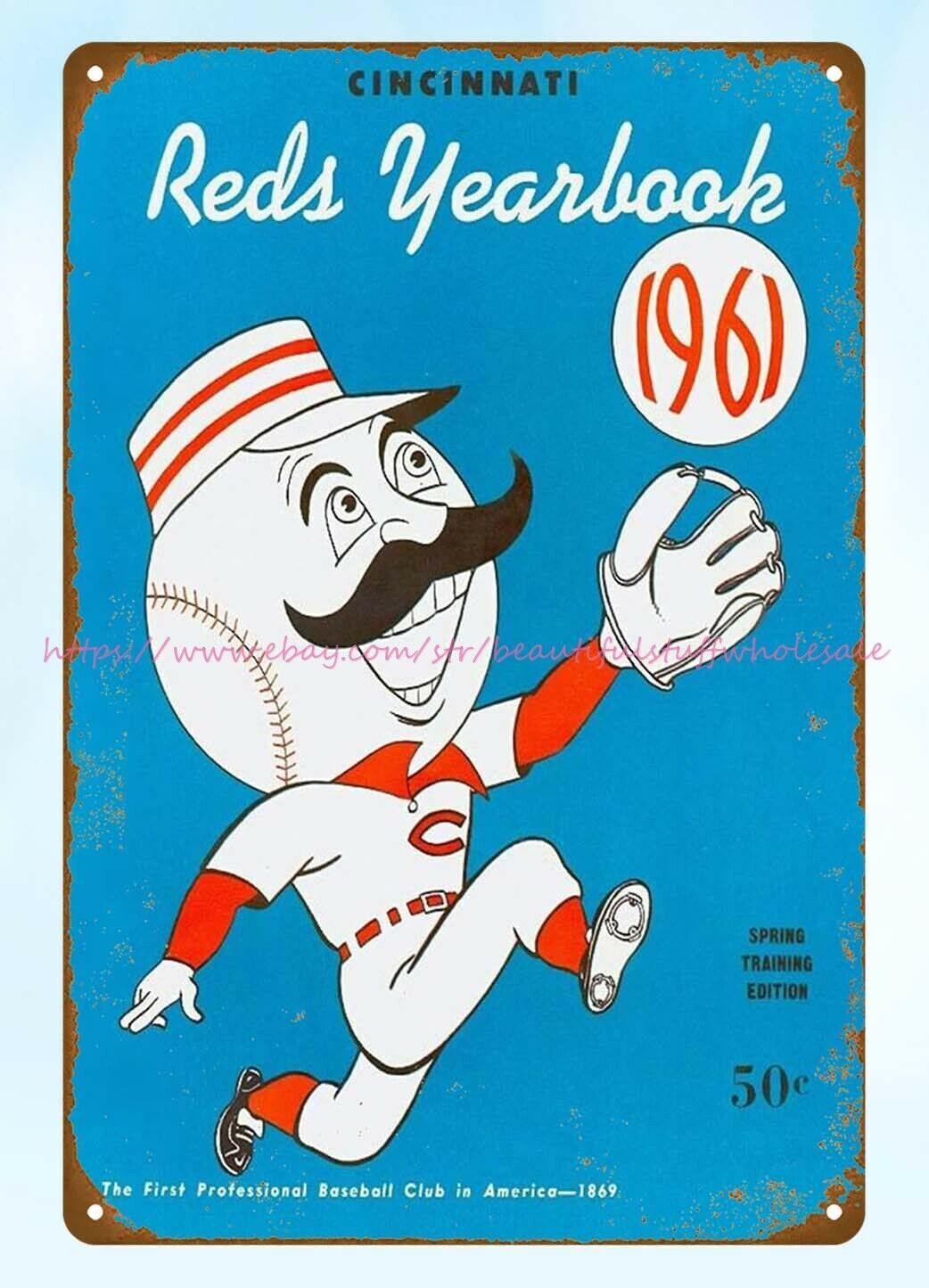 1961 Baseball Yearbook Cover Vintage Metal Tin Wall Art Sign  -image