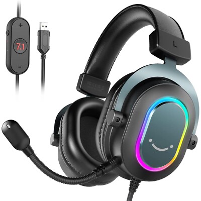 Gaming Headset mit Mikrofon PC PS4 Over Ear Kopfhörer mit Kabel RGB Headphone