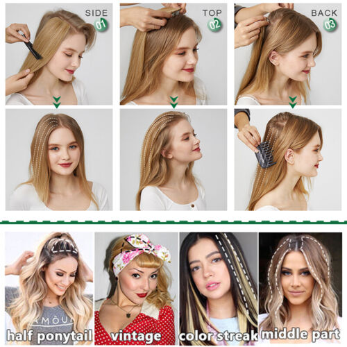 Short Mini Hair Pad Invisible Clip In Real Remy Human Hair One Piece Extensions - Picture 14 of 28