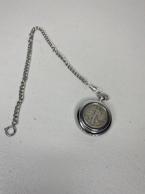 Men\'s Pocket Watch Half Dollar JAMES MICHAEL Great Condition New Without Box . Polished Silvertone Pocket Watch with Genuine Liberty Half  main image 3