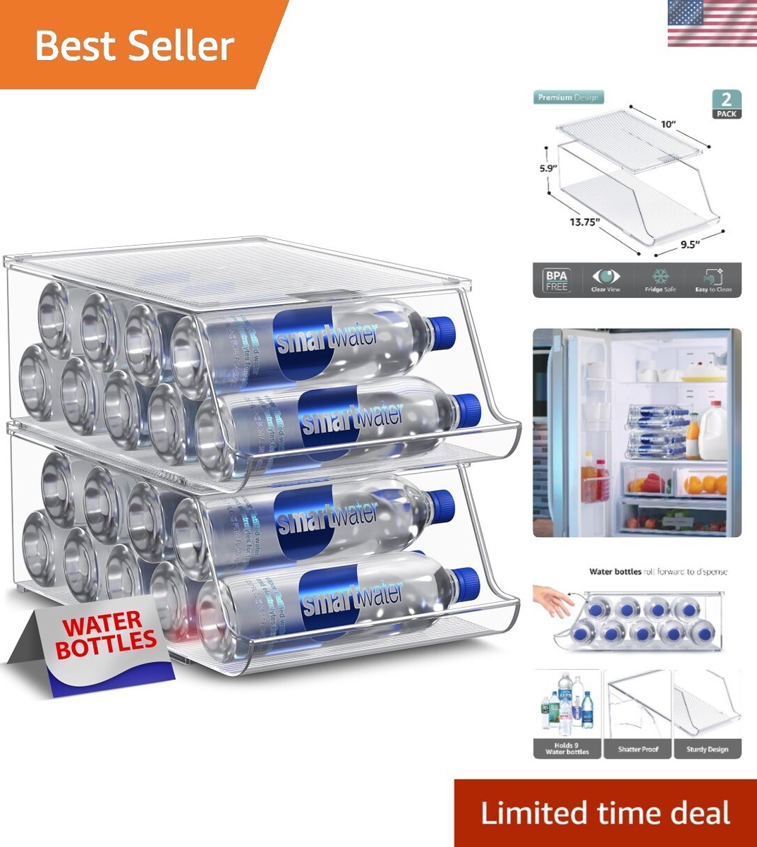 Rotating Water Bottle Can Holder for Organized Refrigerator