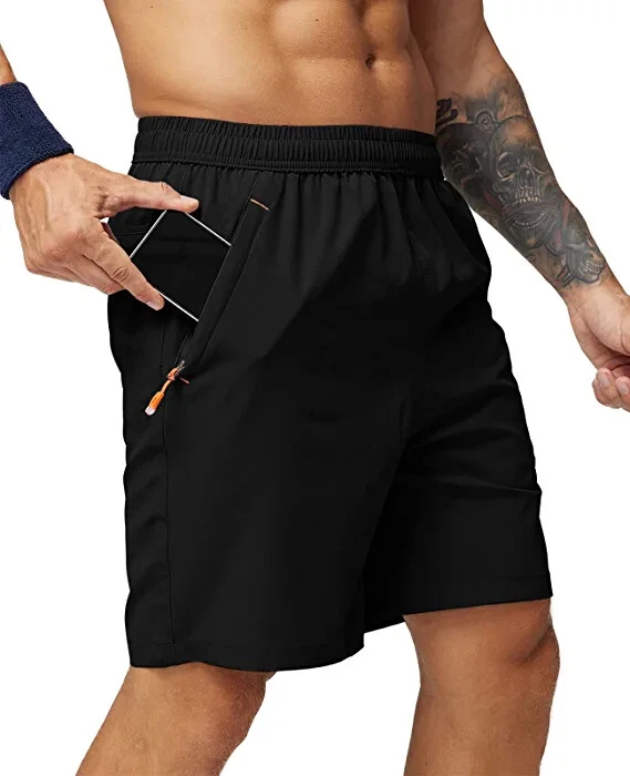 MIER Men's Quick Dry Running Shorts with Zipper Pocket, Elastic Waist
