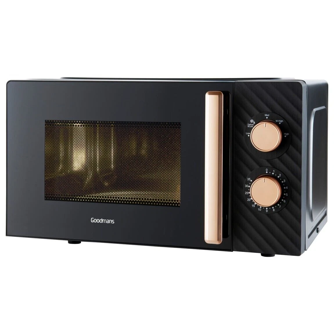 Goodmans Wave Effect Viewing Door Finish Microwave 20L - Black & Rose Gold 700W