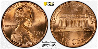 PCGS MS67 RD 1974-D Lincoln Memorial Cent Red | eBay