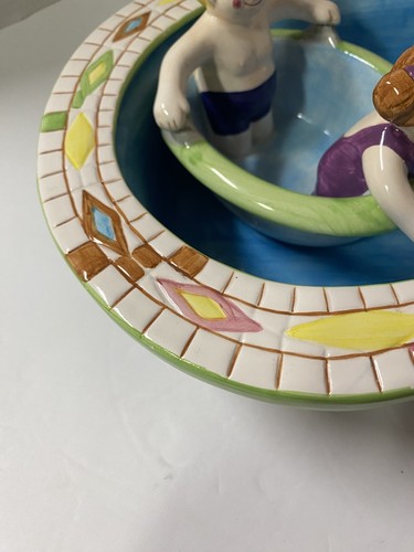 Vintage Take A Dip Chip & Dip Large Serving Bowl Set w/ Swim Pool w/ Kids - Picture 8 of 8