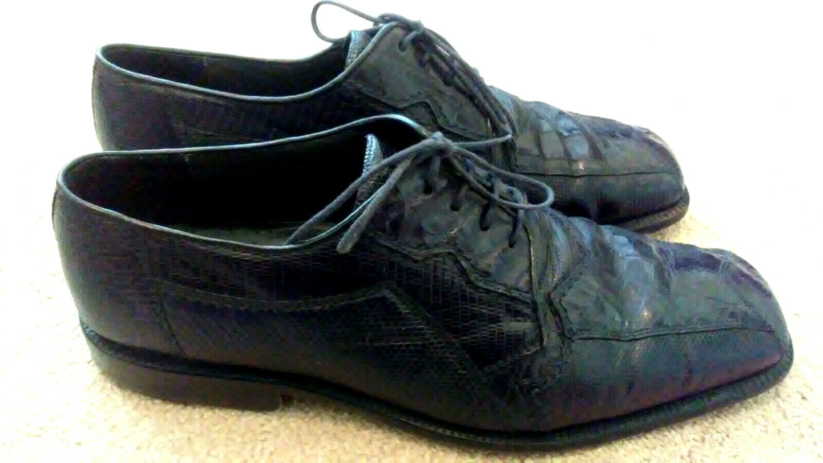 DAVID EDEN Black Genuine Crocodile Leather Men's Hand Made Oxford Shoes