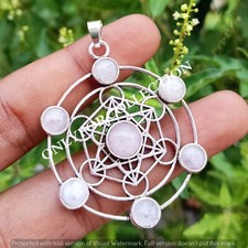 Rose Quartz Gemstone 925 Sterling Silver Plated Unisex Sample 7 Chakra Pendant