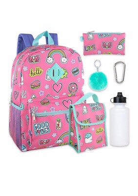 Lightning Bug, 6 PC Girls Travel School Backpack Set, Whimsical Print