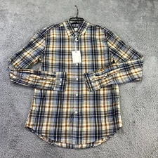 Gant Rugger Shirt Mens Medium Button Up Handloom Madras Plaid Yellow Blue Dress