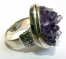 Vtg High Quality Amethyst Crystal Gemstone Solid 925 Sterling Silver Ring Sz 10