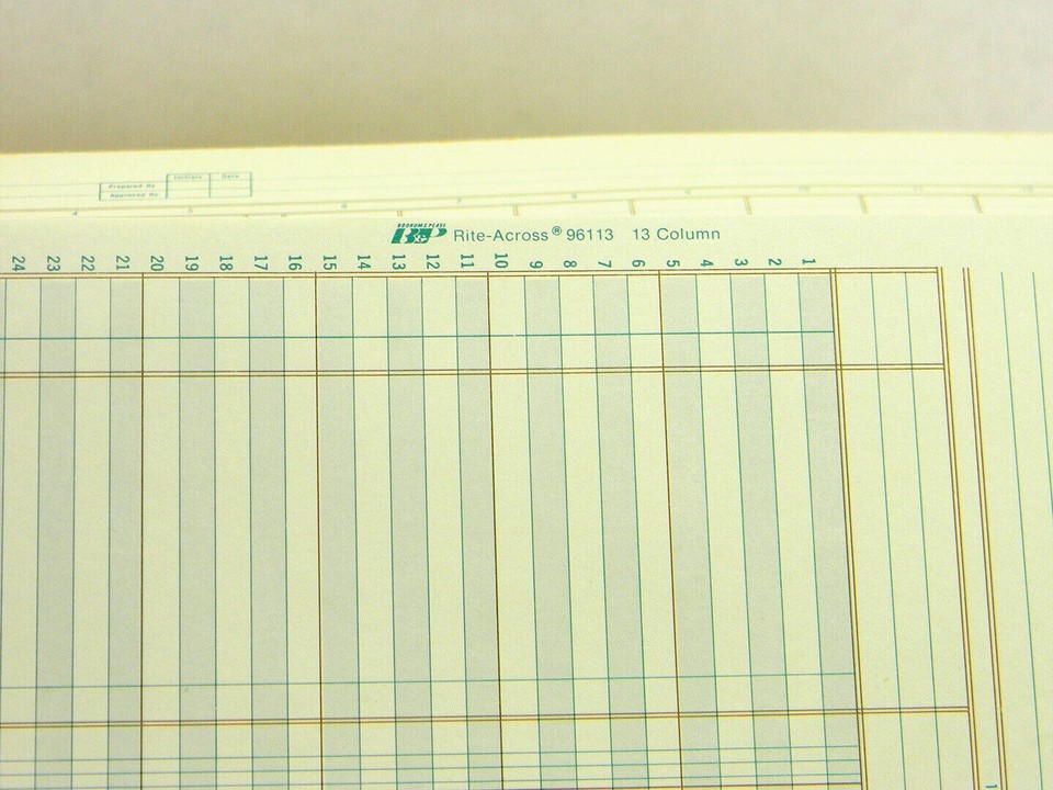 20 x BOORUM & PEASE 96113 ACCOUNTING COLUMNAR PAD 40 SHEETS 13 COLUMNS ...