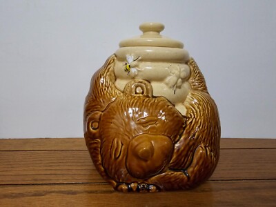 Vintage McCoy Ceramic Cookie Jar Sleeping Bear With Honey Pot & Bees USA 143 EVC