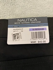 NWT Nautica Boys' school uniform. Adjustable waist. 18 regular. Black